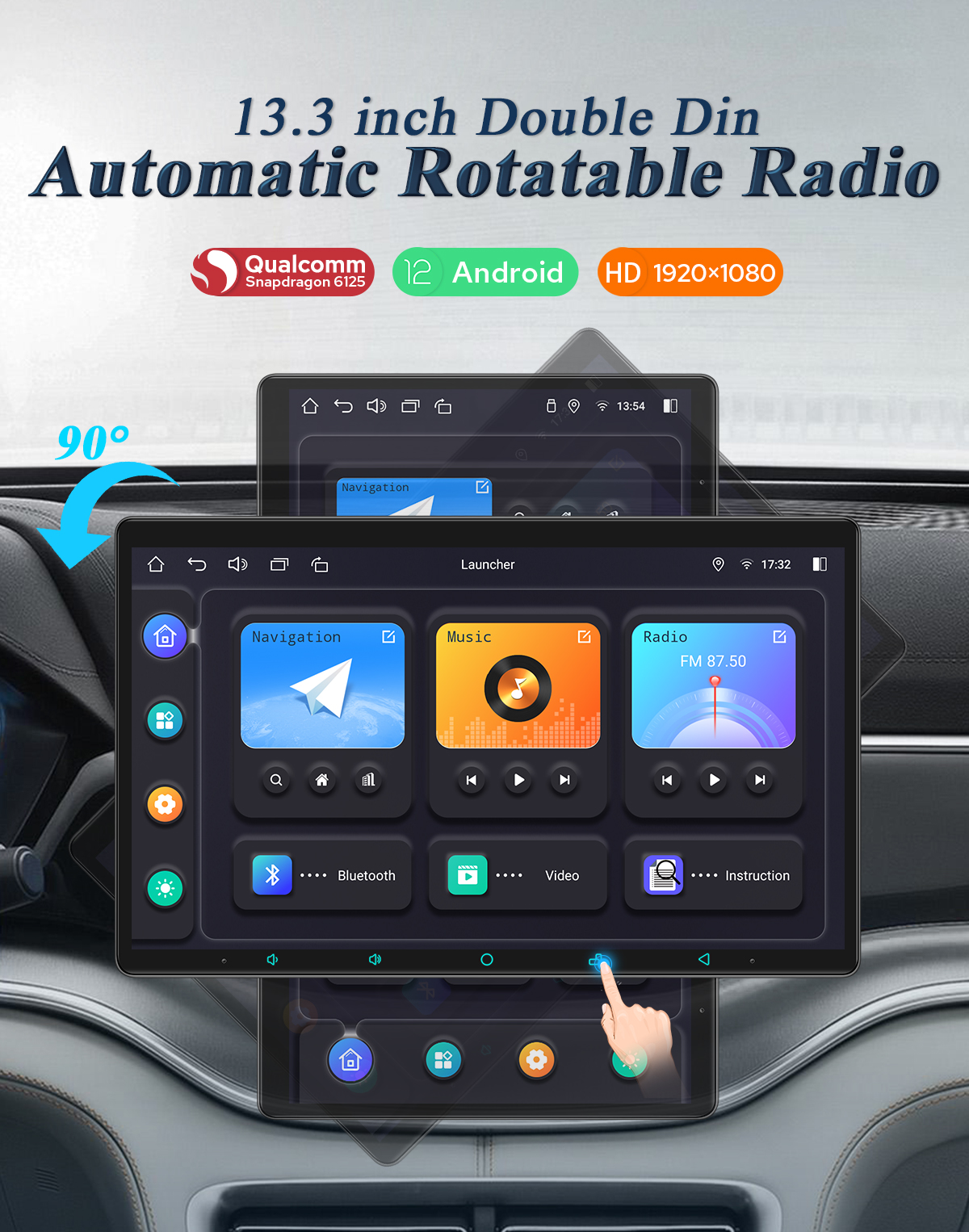 Newest Arrival 13.3 Double Din Car Stereo 8GB+128GB Support Carplay And Android  auto