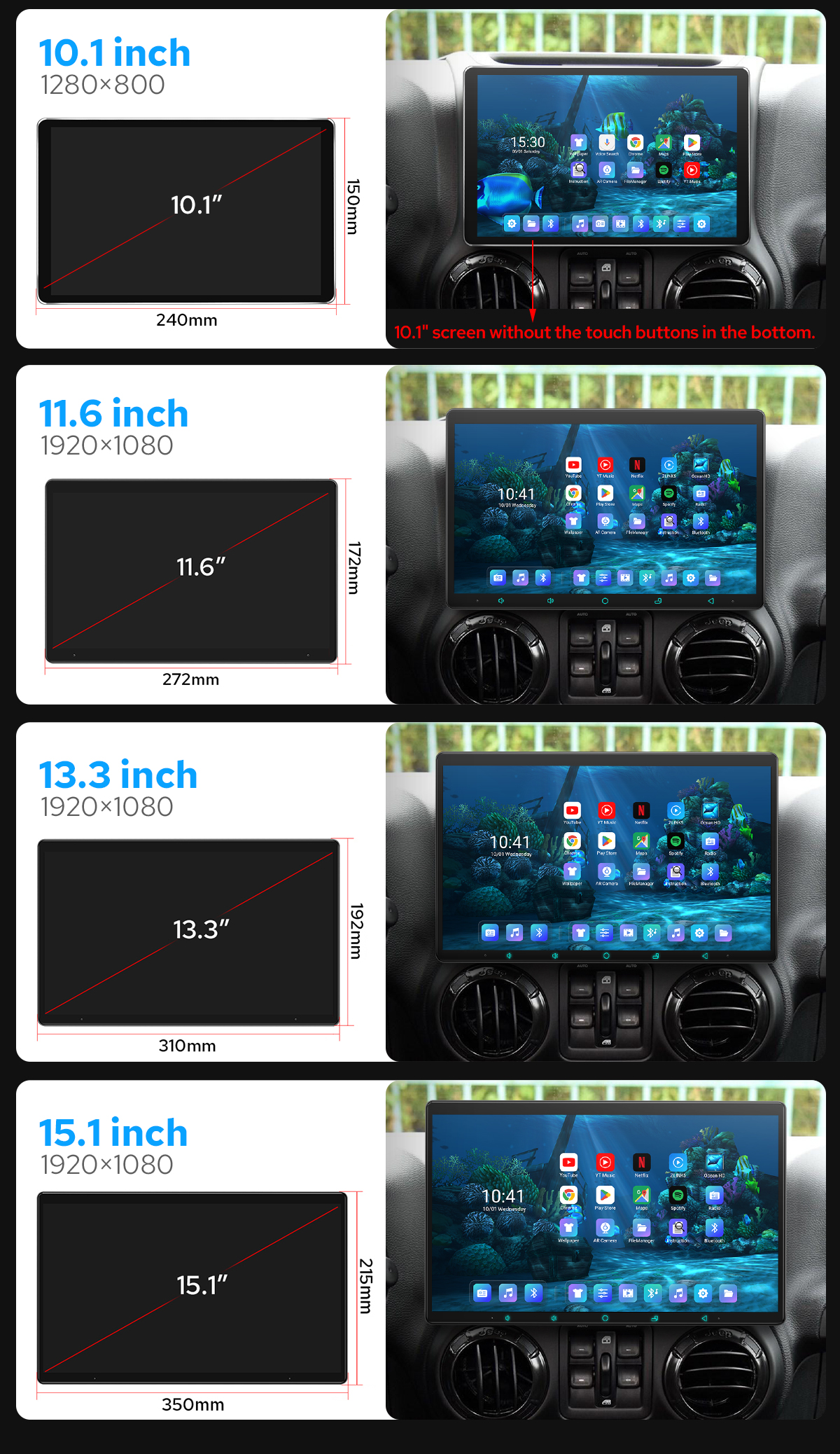 JOYING Tablet Full Touchscreen Snapdragon Double Din Head Unit For Universal