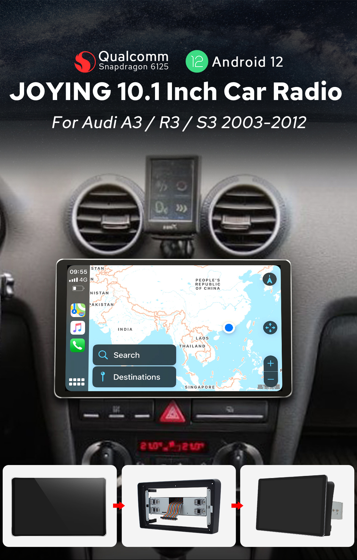 Newest Aftermarket Radio For Audi A3 R3 S3 2003-2012 With 10.1 Big