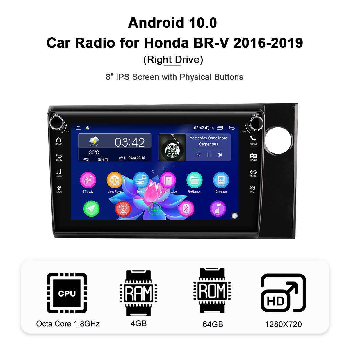 2016-2019 Honda BR-V 8 Inch Android 10.0 Car Navigation System 