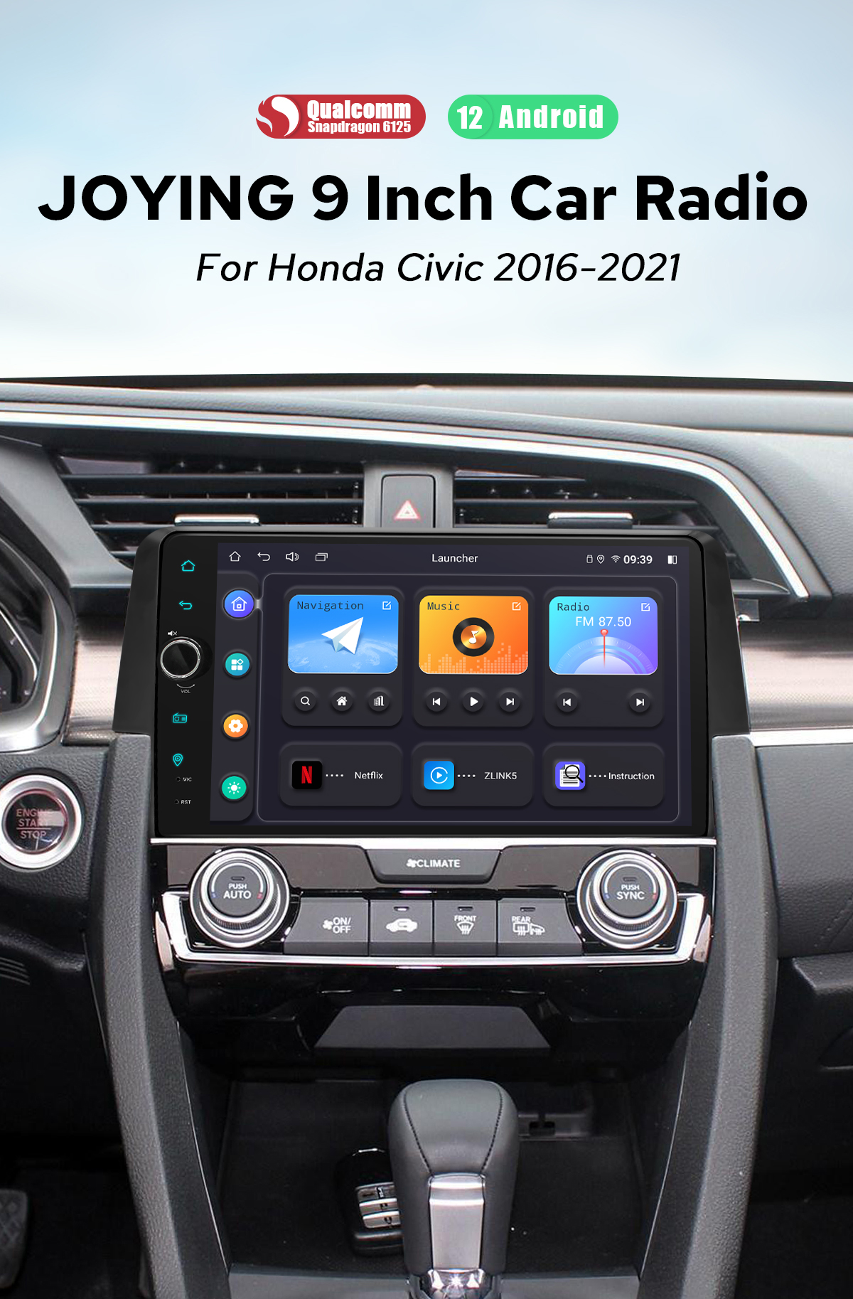 Android 12  Radio for Honda Civic 2016-2021