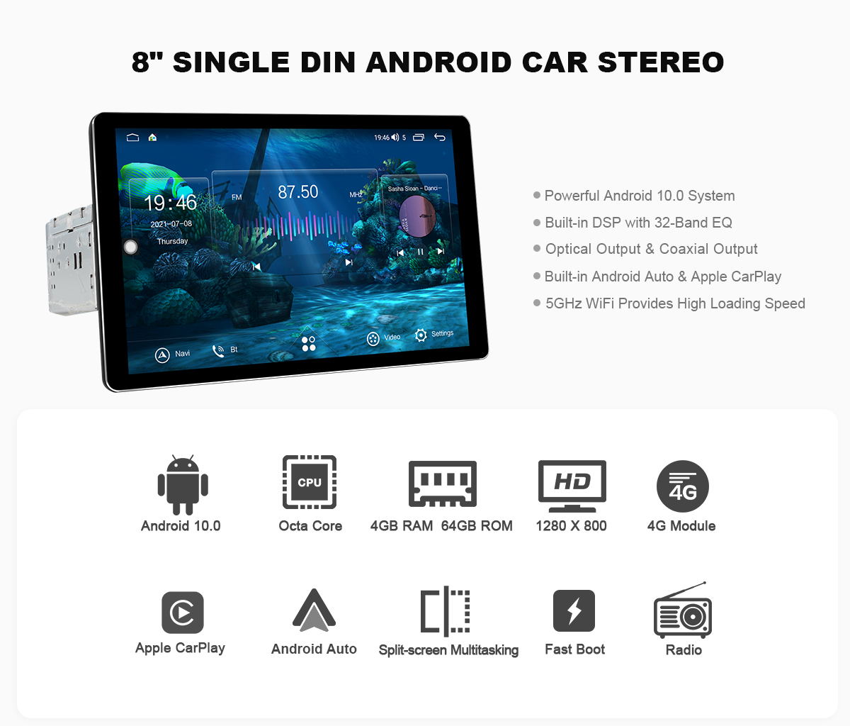 Joying Android 10.0 Newest 8 Car Music Stereo With Optical